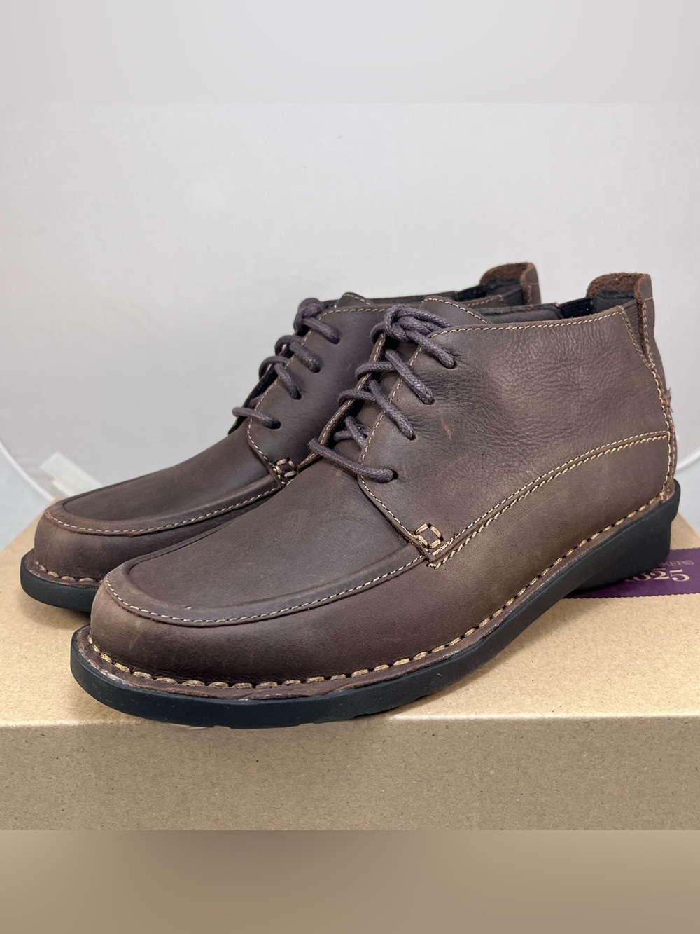 NIB Clarks Nikki Class Brown Leather Moc Toe Lace-up Ankle Boots-Sz 7 Wide
